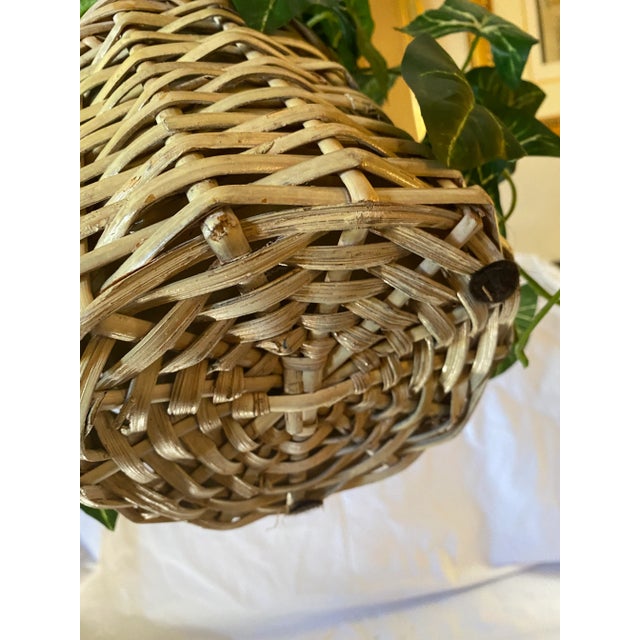 Rustic Vintage Basket Planter With Faux Plant For Sale - Image 3 of 5