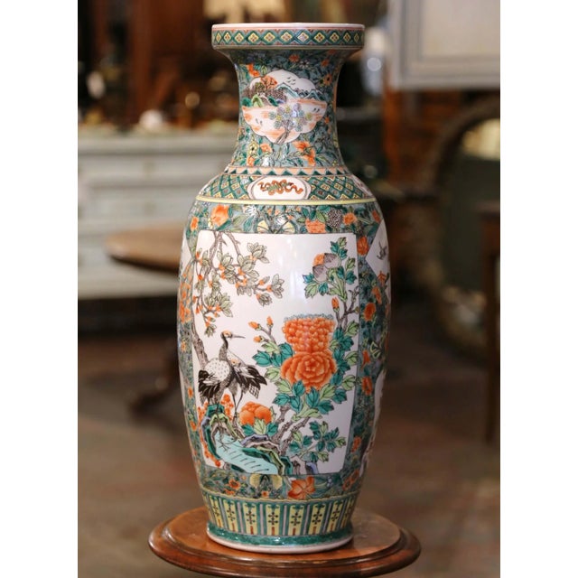 Mid 20th Century Mid-Century Chinese Hand-Painted Famille Verte Porcelain Vase For Sale - Image 5 of 12