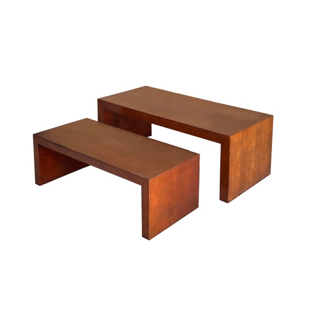 1990s Set of 2 Simple Plank Wood Brown Rectangular Coffee Table Stand For Sale - Image 5 of 5