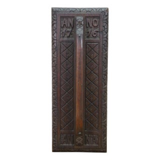 Antique Folk Art Anno 1716 Geometric Carved Oak Door Handle Wall Plaque 19" For Sale