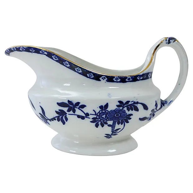 Antique Delph Flow Blue Gravy Boat For Sale - Image 4 of 4