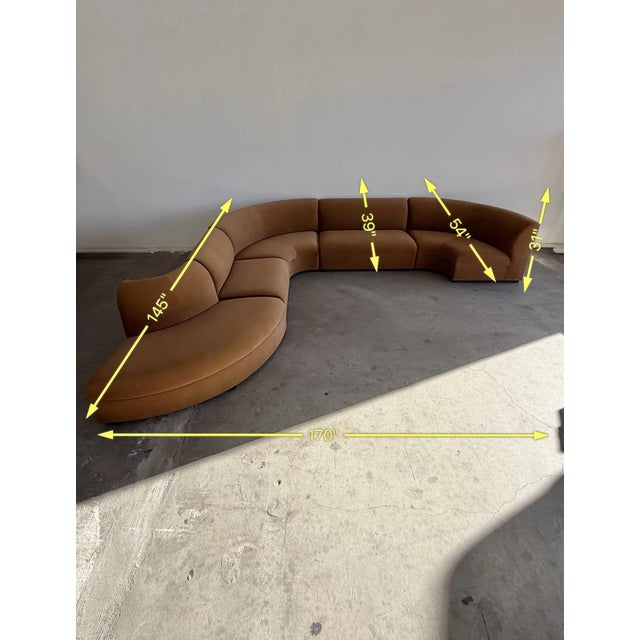 Textile Sculptural Curved Sectional in Camel Velvet - Made to Order For Sale - Image 7 of 14