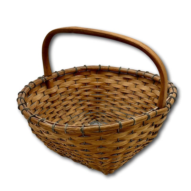 Mid 20th Century Large Authentic Vintage Steel Wire & Ash Wood Splint Massachusetts Famous Ipswich Clam Diggers Gathering Basket For Sale - Image 5 of 18
