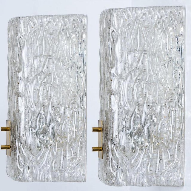 Textured Glass and Brass Wall Lights from J.T. Kalmar, 1960, Set of 2 For Sale - Image 6 of 15