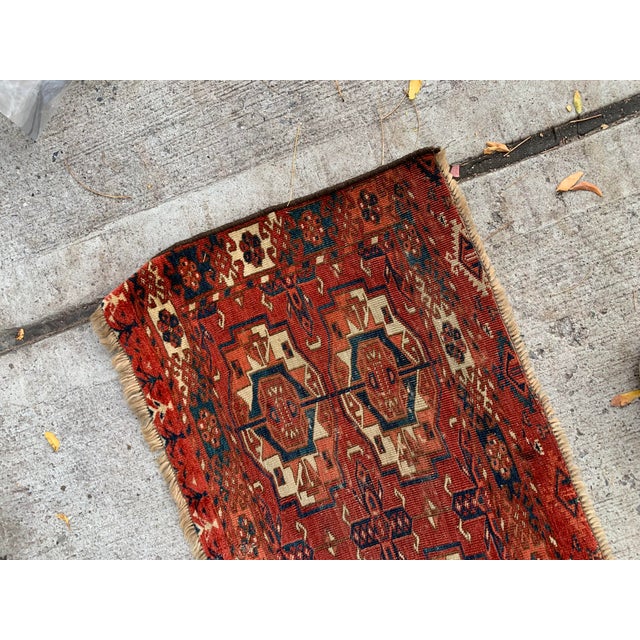 Textile 1840s, Handmade Antique Collecitble Turkmen Tekke Torba 1.4' X 3.7' For Sale - Image 7 of 11