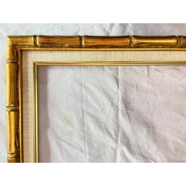 1950s Giltwood Bamboo-Style Linen Wood Picture Frame For Sale - Image 12 of 13
