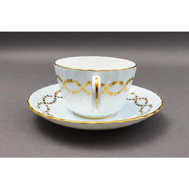 Late 20th Century Minton England S600 Gold Laurel Leaves Light Blue Tea Cup & Saucer Set- 8 Pieces For Sale - Image 9 of 10