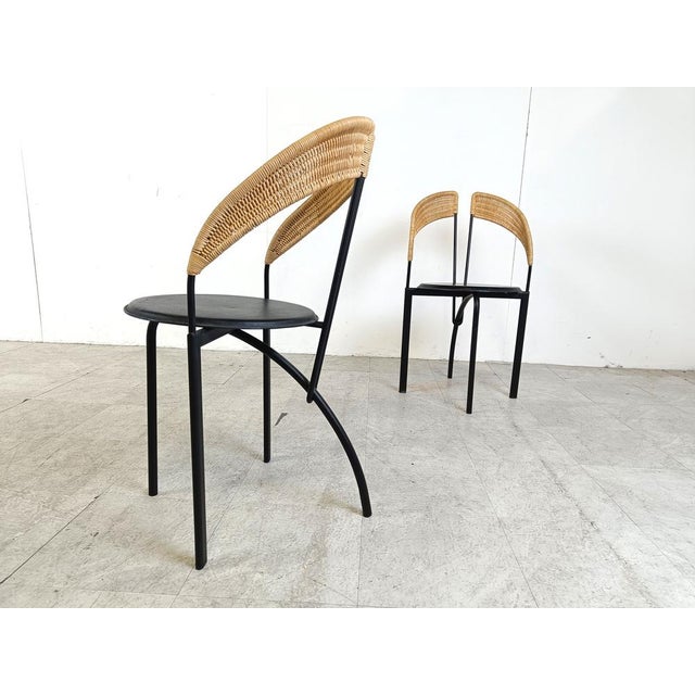 1980s Italian Postmodern Wicker and Metal Dining Chairs, 1980s, Set of 6 For Sale - Image 5 of 11
