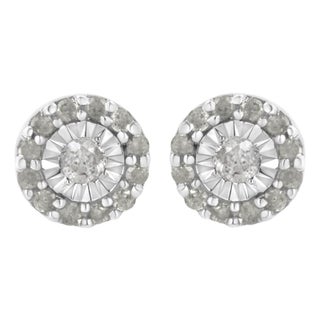 .925 Sterling Silver 1/2 cttw Miracle-Set Round Diamond Halo Stud Earrings (I-J Clarity, I3 Color) For Sale