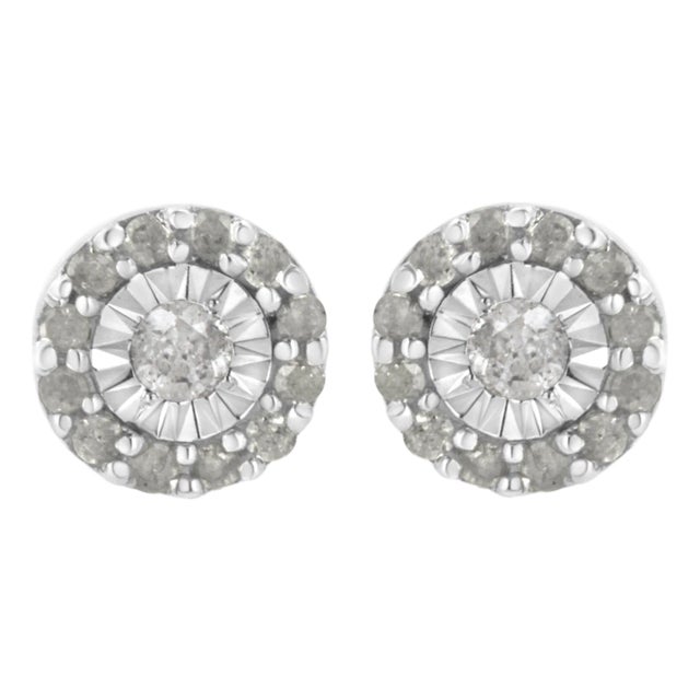 .925 Sterling Silver 1/2 cttw Miracle-Set Round Diamond Halo Stud Earrings (I-J Clarity, I3 Color) For Sale