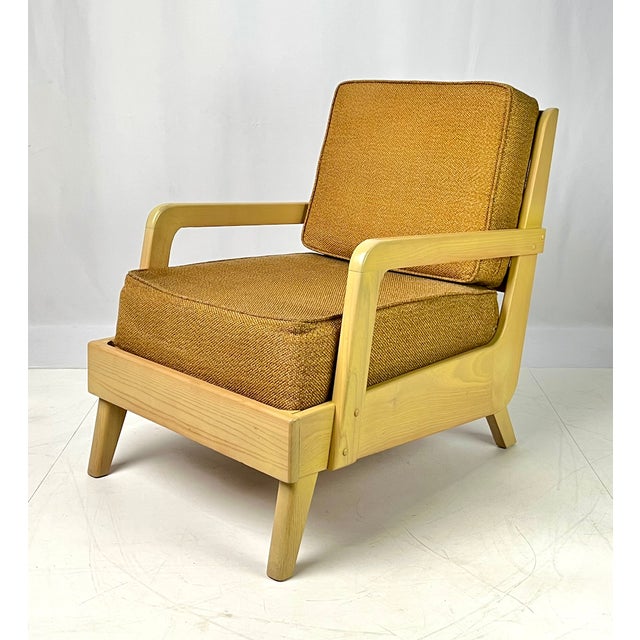 Mid-Century Modern Ficks Reed Blonde Hardwood Lounge Chair With Ochre Textured Upholstery For Sale - Image 9 of 12