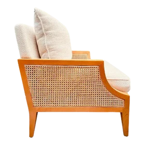 Beech Wood and Cane Lounge Chair in Ivory Basketweave by Pierre Frey