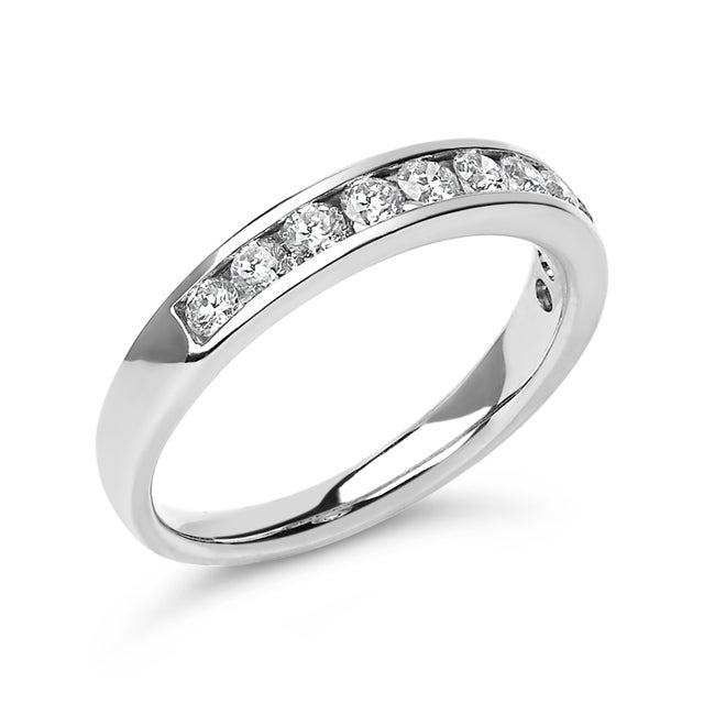 Contemporary 14K White Gold 1/2 Cttw Round Diamond 11 Stone Channel Set Band - Size 8.5 For Sale - Image 3 of 6