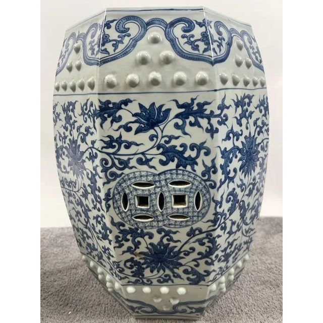 Chinese Qianlong Style Porcelain Octagonal Garden Blue & White Stool, a Pair For Sale In New York - Image 6 of 14