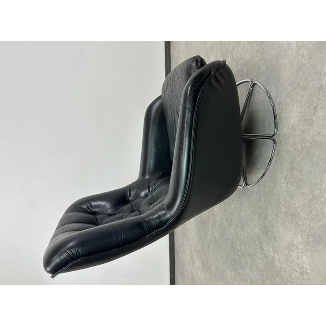 Black Black Leather Swivel Wingchair by Peem, 1960s For Sale - Image 8 of 11