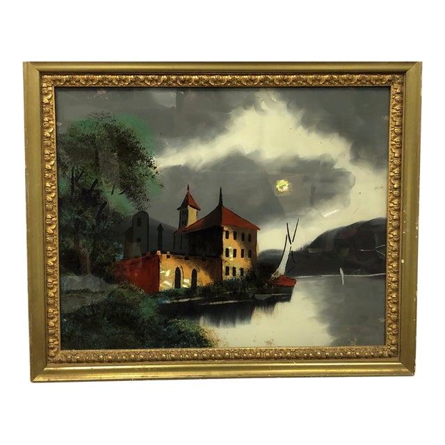 Antique Original Painting on Glass For Sale