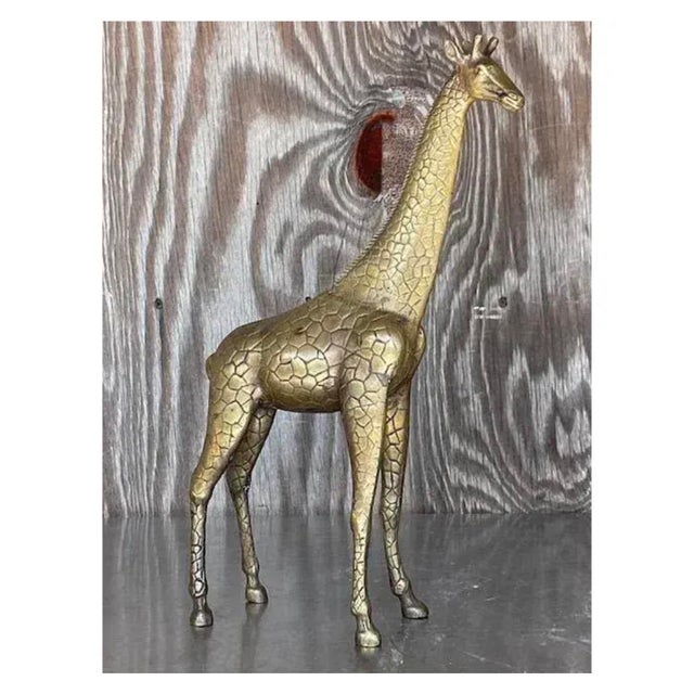 Metal Vintage Hollywood Regency Brass Giraffe Sculpture For Sale - Image 7 of 13