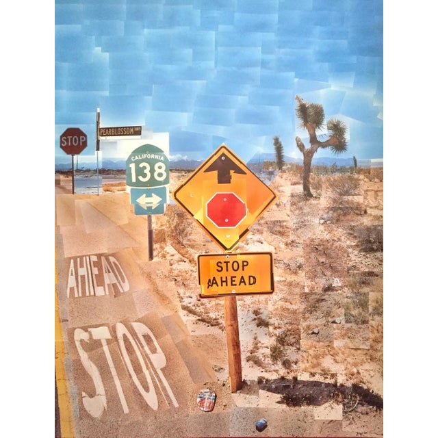 Sky Blue David Hockney Vintage 1986 "Pearl Blossom Highway" Lithograph Print Exhibition Poster For Sale - Image 8 of 13