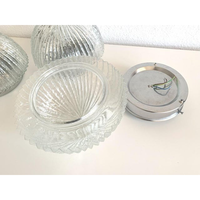 Vintage Ice Glass Flush Mount with Textured Line Pattern For Sale - Image 6 of 10