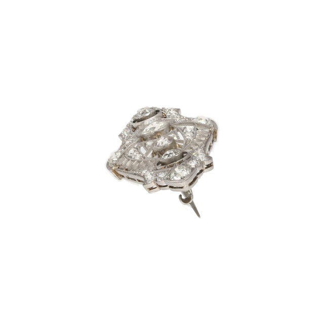 19th Century Platinum And 14K Gold 2.75 Carat Old European Cut Edwardian Brooch For Sale - Image 5 of 7