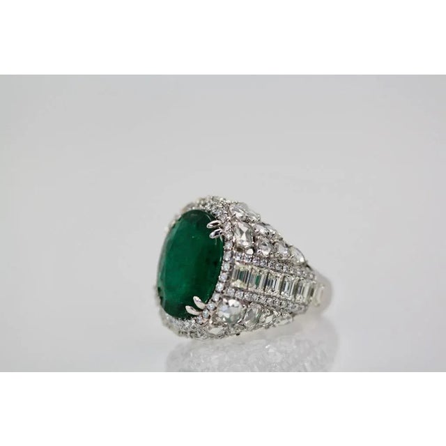2000 - 2009 Oval Emerald 12.25 Carat Diamond Surround Ring Size 8 For Sale - Image 5 of 9