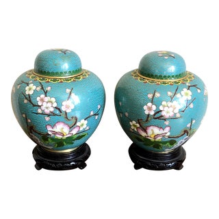 Vintage Cloisonne Ginger Jars- a Pair For Sale
