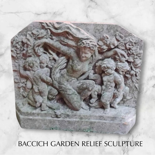 Mid 20th Century Vintage Bacchic Garden Relief Sculpture — Cherubs & Garland Motif (13½″ × 14½″) For Sale - Image 5 of 8