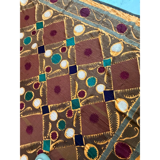 1960s Brown Gold Lattice Cotton Suzani Wall Decor For Sale - Image 5 of 10