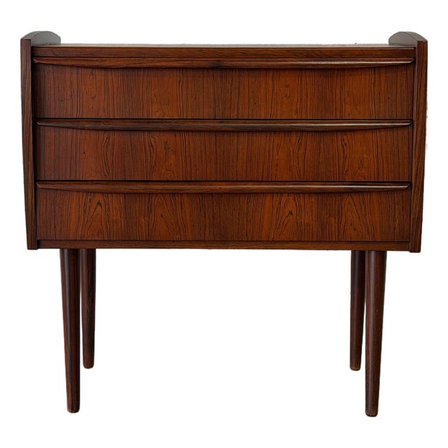 Small Rosewood 3-Drawer Dresser With Sculpted Handle Pulls Danish Mid-Century Modern 1960s For Sale