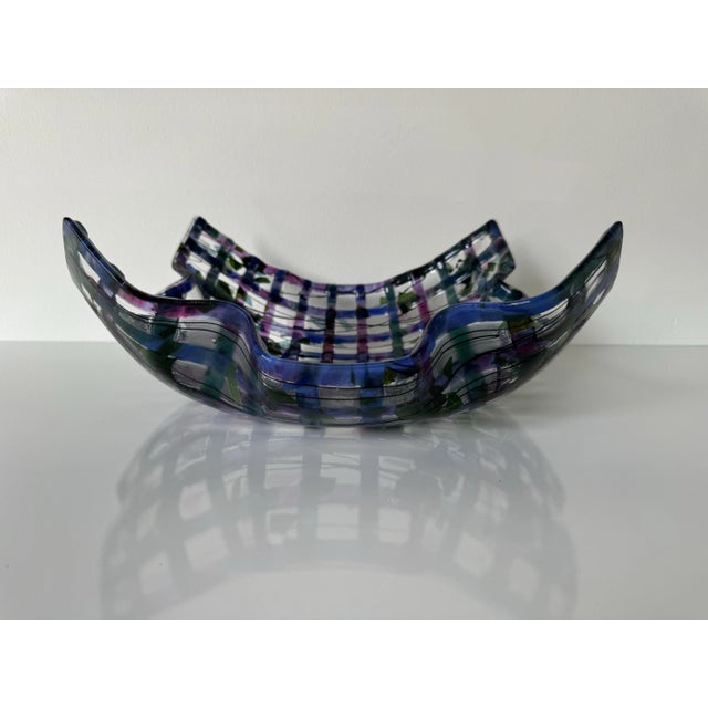 Vintage Handmade Woven Fused Handkerchief Art Glass Bowl, Signed For Sale In Miami - Image 6 of 10