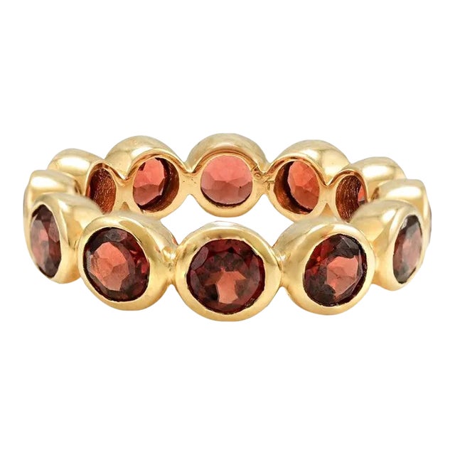 Art Deco 3.89 Ctw Garnet Eternity Full Band 18k Solid Yellow Gold Size 7 (All Sizes Available) For Sale