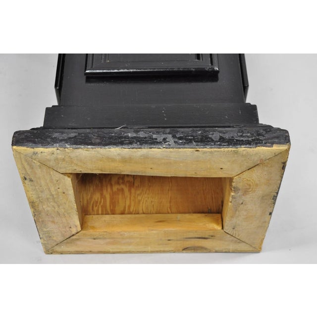 Vintage French Empire Style Black Lacquer Painted Pedestal Column End Table Pair For Sale - Image 17 of 18