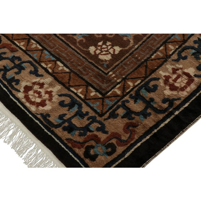 Art Deco Vintage Chinese Art Deco Rug in Brown With Medallion and Florals - Rug & Kilim For Sale - Image 3 of 7