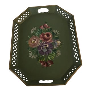 Vintage 1950s Green Tole Tray For Sale