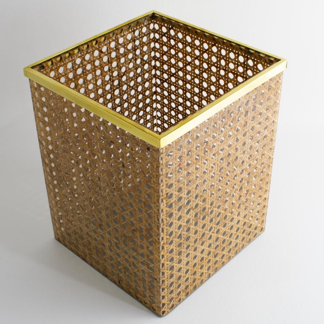 Mid-Century Modern Christian Dior Desk Waste Basket in Metal, Lucite and Rattan, Circa 1970 For Sale - Image 3 of 9