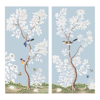 30"*60", a Set of 2 Panels Chinoiserie Wall Artwork, No Frame, Tea Paper For Sale