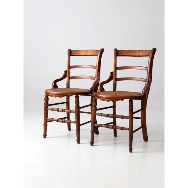 19th Century Antique Victorian Cane Seat Chairs Pair For Sale - Image 5 of 13
