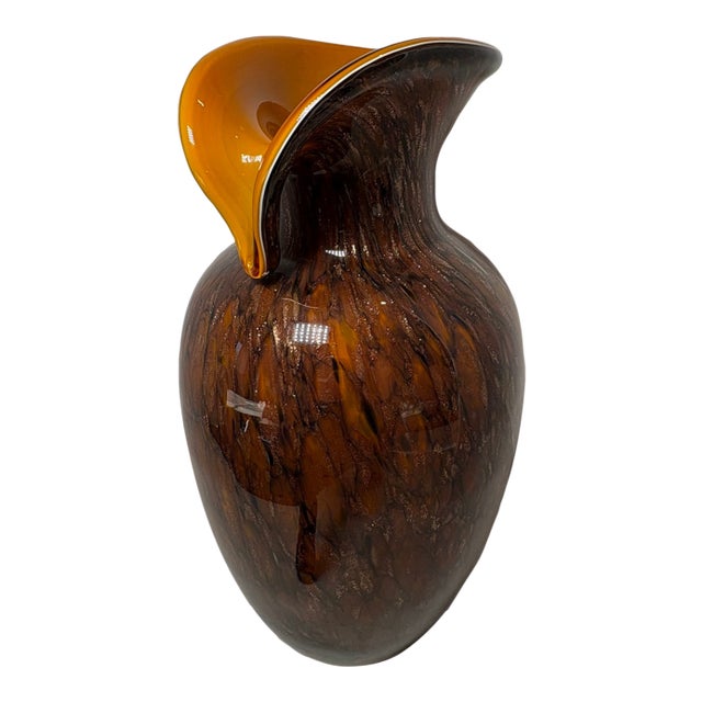 Studio Blown Art Glass Vase Sommerso Style Amber and Onyx Sculptural Form For Sale