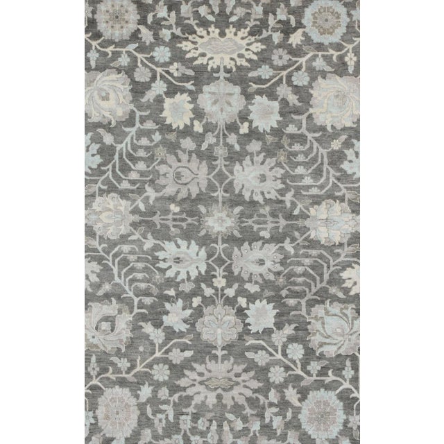Large Modern Oushak With Floral Design in Gray, Taupe, Lt. Blue, Lt. Brown & Cream For Sale - Image 4 of 7