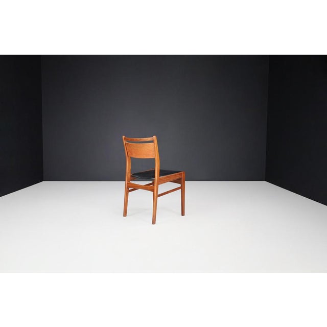 Black Scandinavian Modern Teak and Leather Dining Chairs, Denmark, 1960s, Set of 6 For Sale - Image 8 of 10