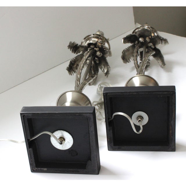 Silver Maison Jansen Style Table Lamps Nickel Plated Coconut Palm Tree - a Pair For Sale - Image 8 of 13