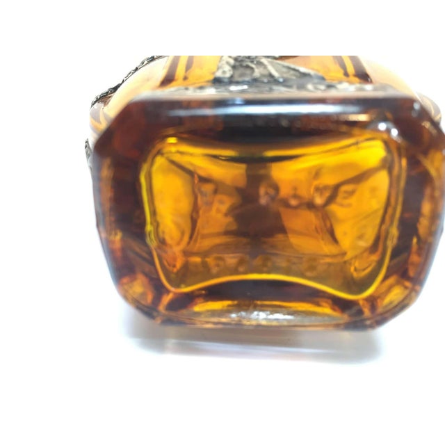Amber Moorish Glass Perfume Bottle Sprinkler with Embossed Metal Overlay For Sale - Image 8 of 9