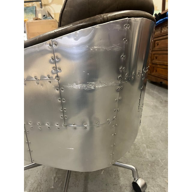 Restoration Hardware Teen Brown Leather & Aluminum “Aviator” Office Chair For Sale - Image 9 of 10