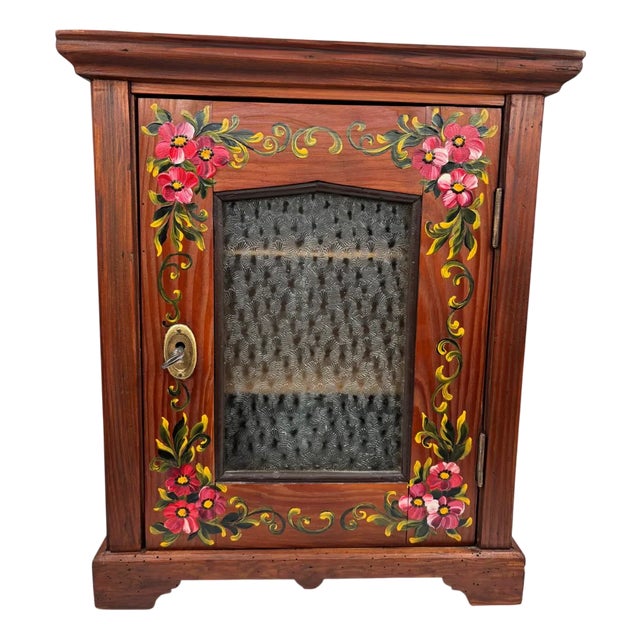 Hand-Painted Wall Cabinet with Glass Panel, 1960s For Sale