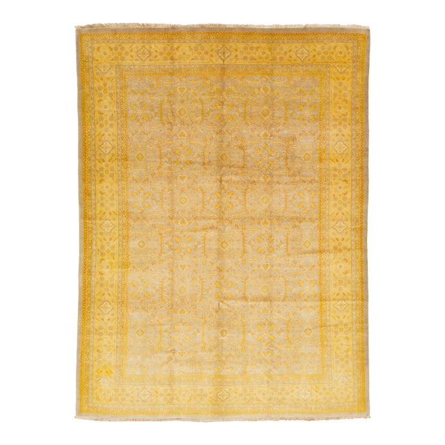 Handmade in Gray and Yellow Persian Tabriz Wool Rug With Floral Pattern For Sale