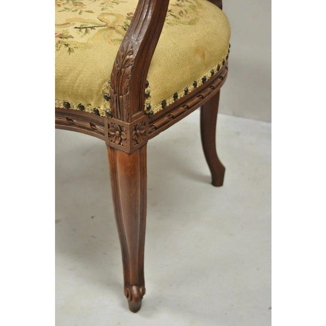 Antique French Country Louis XV Victorian Floral Tapestry Arm Chairs - A Pair For Sale - Image 11 of 12