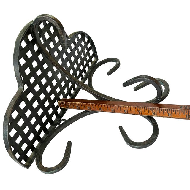 Pair of Antique French Hand-Forged Wrought Iron Wall Shelves Brackets With Scalloped Lattice For Sale - Image 9 of 10