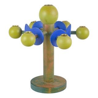 Nora Stad Sweden Colorful Wooden Candlestick by Lisa Larson for Sandbergs, 1980s For Sale