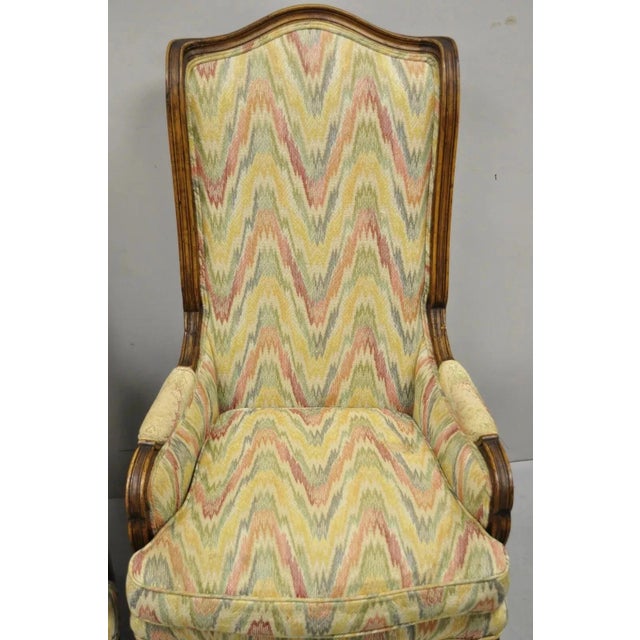 French Provincial Vintage French Country Provincial High Back Walnut Arm Chairs (A) - A Pair For Sale - Image 3 of 12