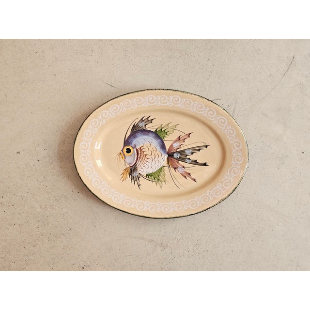 Blue Vintage Italian Hand-Painted Fish Plates by Map Pesaro, 1950s Set of 6 For Sale - Image 8 of 11
